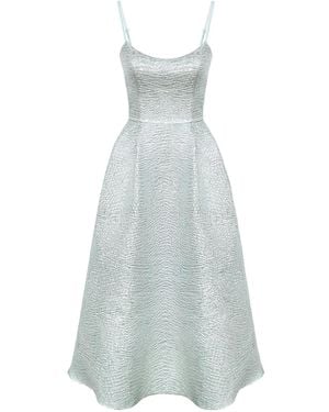 POST MERIDIEM Jacquard Fitted Corset Midi Dress - Blue