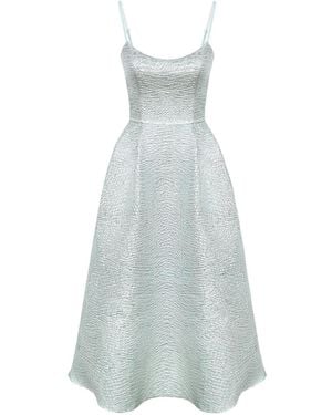 POST MERIDIEM Jacquard Fitted Corset Midi Dress - Blue