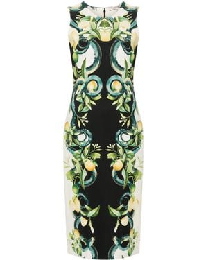 Roberto Cavalli Lemon-Print Crepe Midi Dress - Green