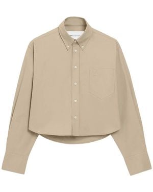 Ami Paris Cotton Cropped Embossed Ami De Coeur Shirt - Natural