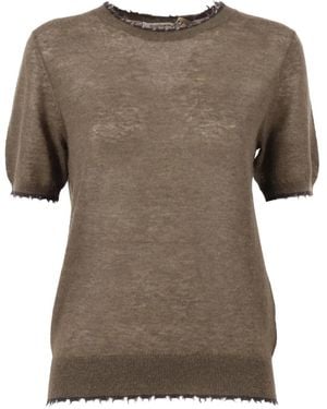 Kangra フレイドヘム ニットtシャツ - ブラウン