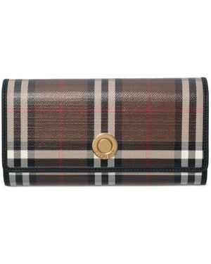 Burberry Cartera Continental Con Motivo Check - Gris