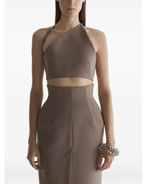 Mugler Crop Tailored Strap Top - Brown