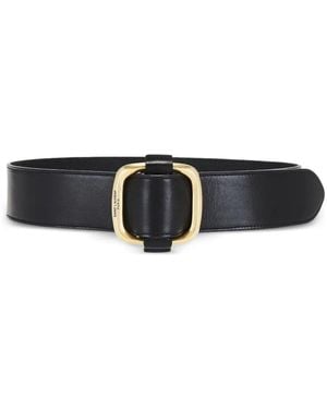 Saint Laurent Square-Buckle Leather Belt - White