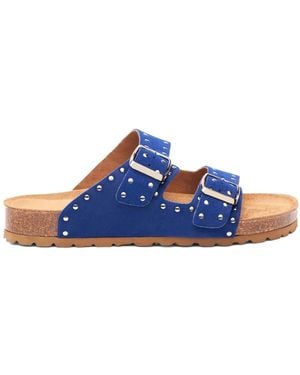 SCAROSSO Delilah Stud-Embellished Suede Slides - Blue
