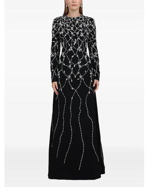 Dina Melwani Floral-Crystal Maxi Dress - Black