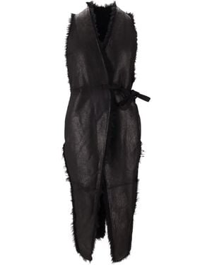 Rick Owens Shearling Belted Coat - Black