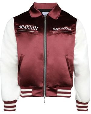 Rhude Front-Zip Satin Bomber Jacket - Red