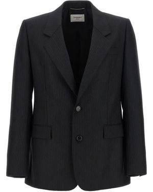 Saint Laurent Pinstripe Wool Blazer - Black