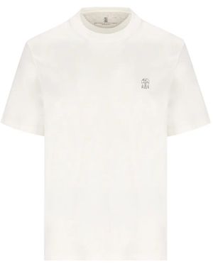 Brunello Cucinelli Logo-Embroidered Jersey T-Shirt - White