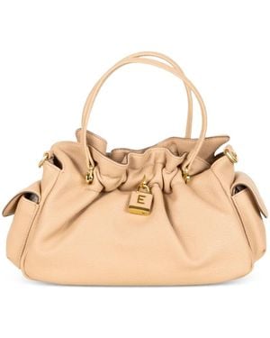 Ermanno Scervino Padlock-Detail Ruched Tote Bag - Natural