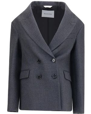 Balenciaga Houndstooth Double-Breasted Blazer - Black