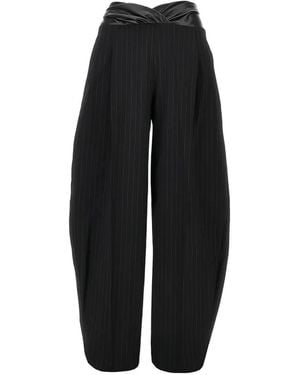 ANDAMANE Pinstripe-Pattern Crossover-Waistband Trousers - Black