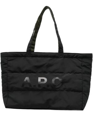 A.P.C. Quilted Logo-Print Tote Bag - Black