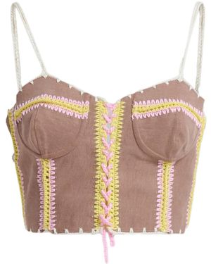 Marni Canotta Denim Con Rifinitura All'Uncinetto - Rosa