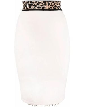 Philipp Plein Leopard Print Waistband Skirt - White