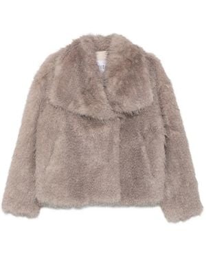 ELEH Fuzzy-Texture Oversized-Collar Jacket - Natural
