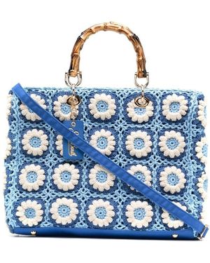 Mc2 Saint Barth Gehäkelter Victoria Shopper mit Blumen - Blau