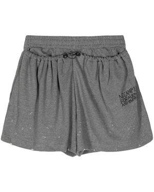 Natasha Zinko Slogan-Print Distressed Track Shorts - Grey