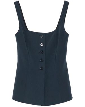 Patrizia Pepe Button-Up Stretch-Crêpe Top - Blue