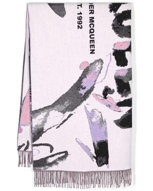 McQueen Abstract Pattern Logo-Print Scarf - Natural