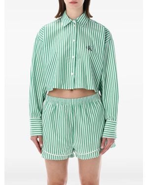 Calvin Klein Cropped Cotton Poplin Pyjama Top - Green