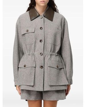 ELEH Drawstring-Waist Button-Up Coat - Grey