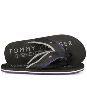 Tommy Hilfiger Logo-Print Thong Slides - Black