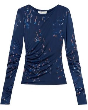Blumarine Ruched-Detail T-Shirt - Blue