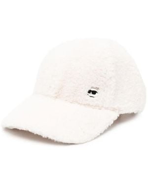 KARL LAGERFELD Ikon Logo-Embroidered Bouclé Cap - Natural