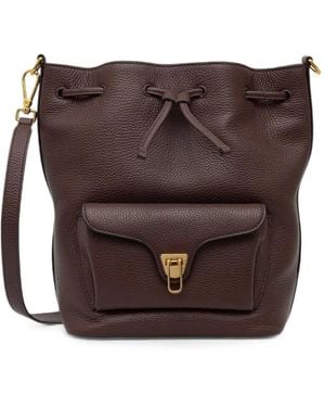 Coccinelle Medium Beat Generation Pebbled-Leather Drawstring Bucket Bag - Brown