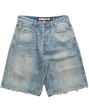 BBCICECREAM Frayed-Hem Helmet-Print Denim Shorts - Blue
