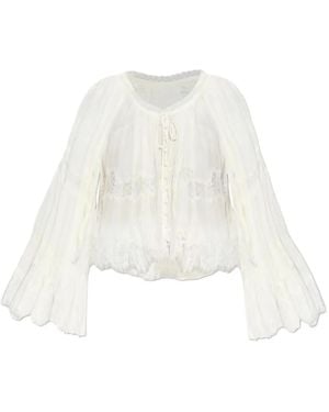 LoveShackFancy Darline Lace Bell-Sleeve Blouse - White