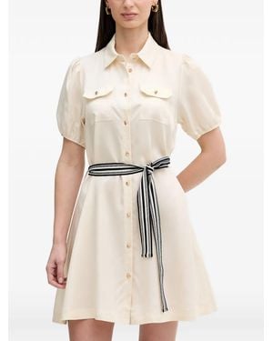 GAUDI Belted Puff-Sleeve Mini Dress - White
