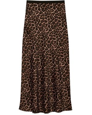 Anine Bing Falda De Seda Con Animal Print - Marrón