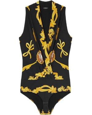 Versace Cameo Silk Draped Bodysuit - Black