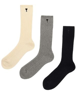 Ami Paris Socken Mit Herzstickerei (3Er-Set) - Weiß
