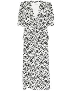 Alessandra Rich Floral-Print Midi Dress - White