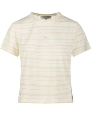 Maison Kitsuné Striped Logo-Embroidered T-Shirt - Natural