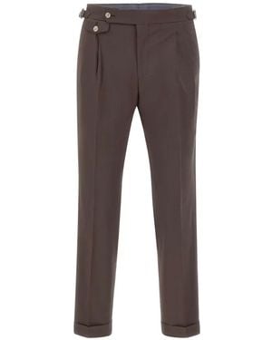 Barba Napoli Front Pleats Side Buckle Trousers - Grey