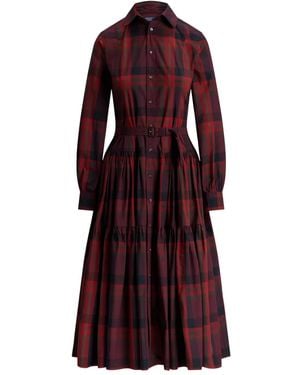Polo Ralph Lauren Belted Plaid Cotton-Blend Shirt Dress - Red