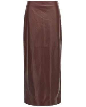 Brunello Cucinelli Jupe Mi-Longue En Cuir - Marron