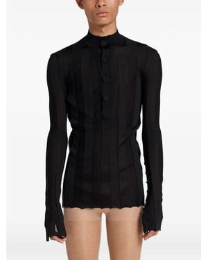 ROT Ribbed Silk Henley Jumper - Black