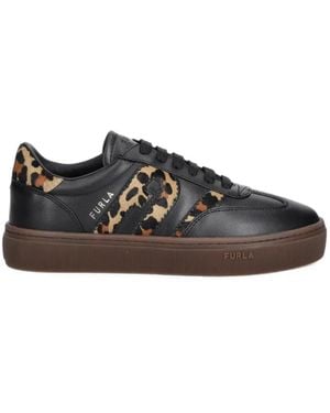 Furla Leopard-Print Paneled Sneakers - Black