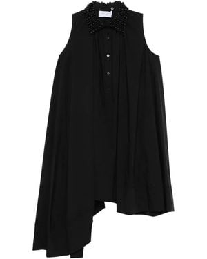 Isabelle Blanche Beaded Asymmetric Mini Dress - Black