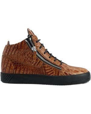 Giuseppe Zanotti Kriss Crocodile-Effect Zip-Up Trainers - Brown
