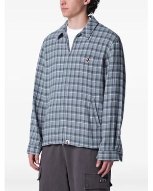 A Bathing Ape Check Zip-Up Shirt - Blue