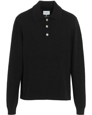 Barrie Embroidered Cashmere Long-Sleeve Polo Shirt - Black