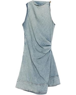 McQueen Draped Sleeveless Mini Dress - Blue