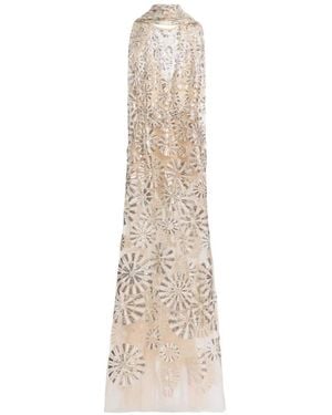 Elie Saab Sequin-Embroidered Halterneck Maxi Dress - White